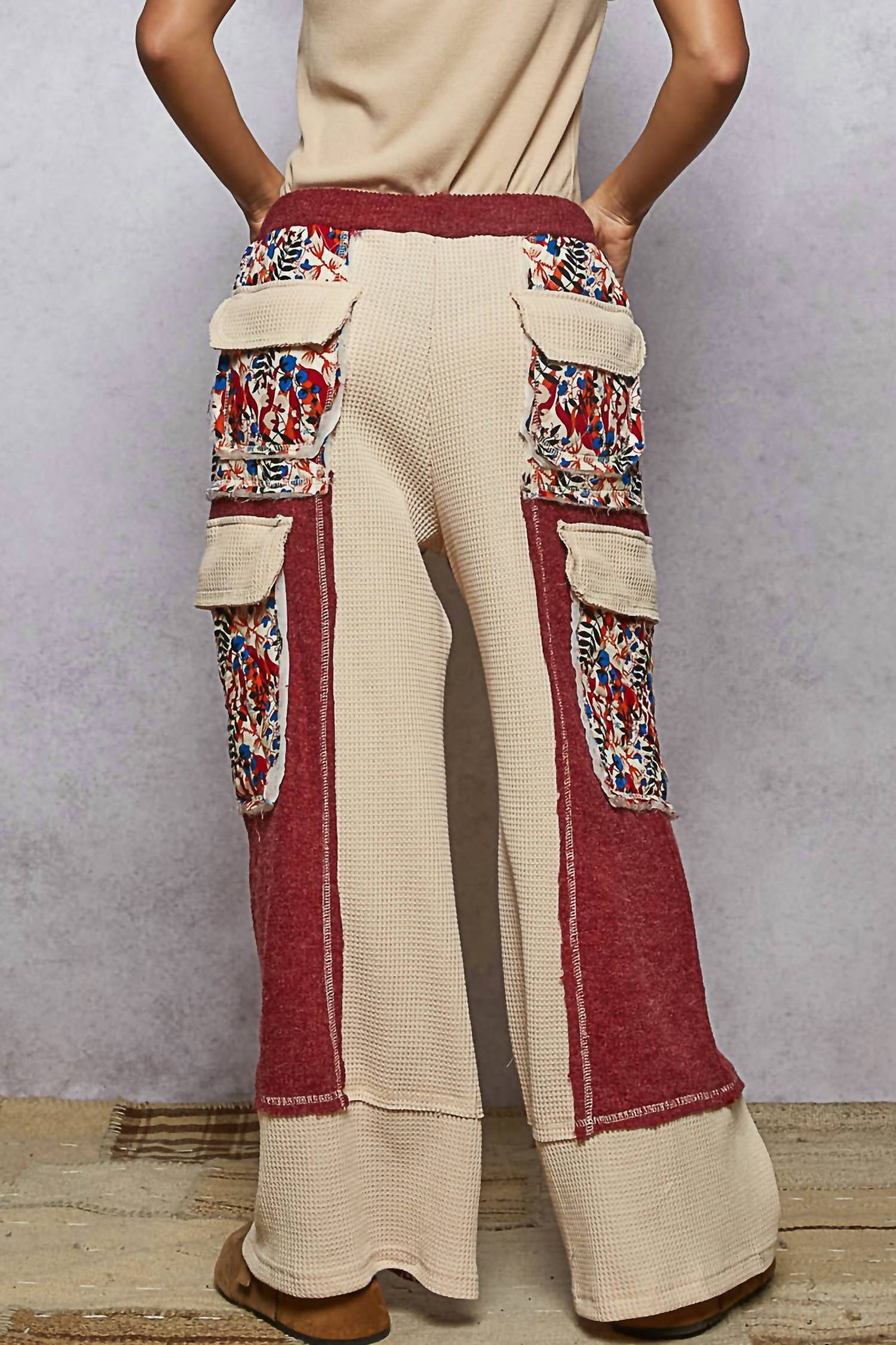 Pol - Contrast Thermal Knit Patchwork Pants