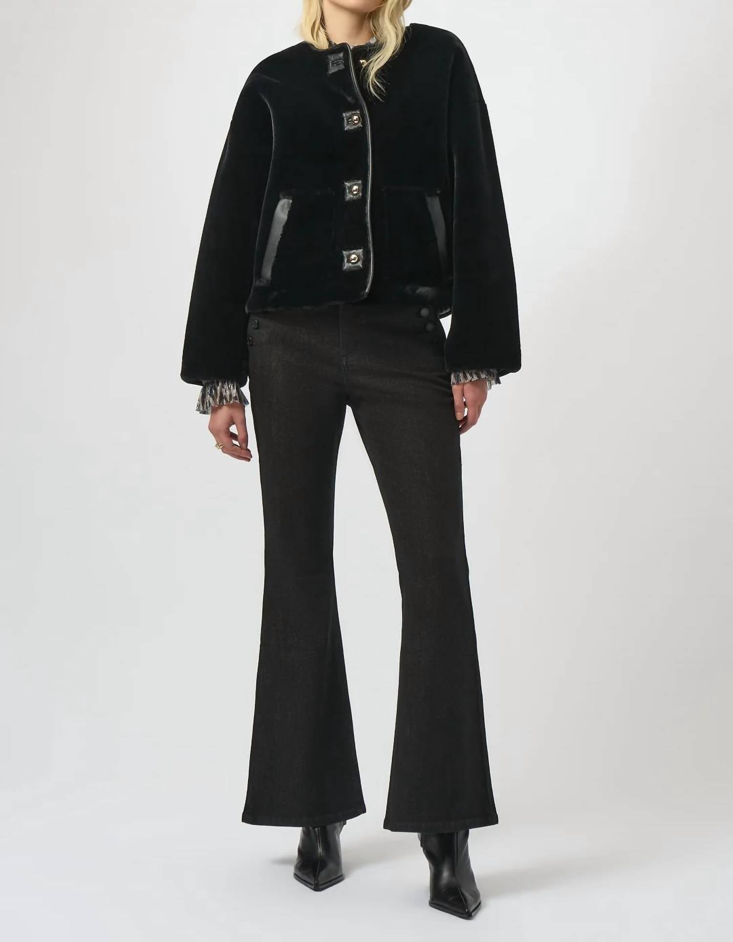 Joseph Ribkoff - Faux Fur Crew Neck Boxy Jacket