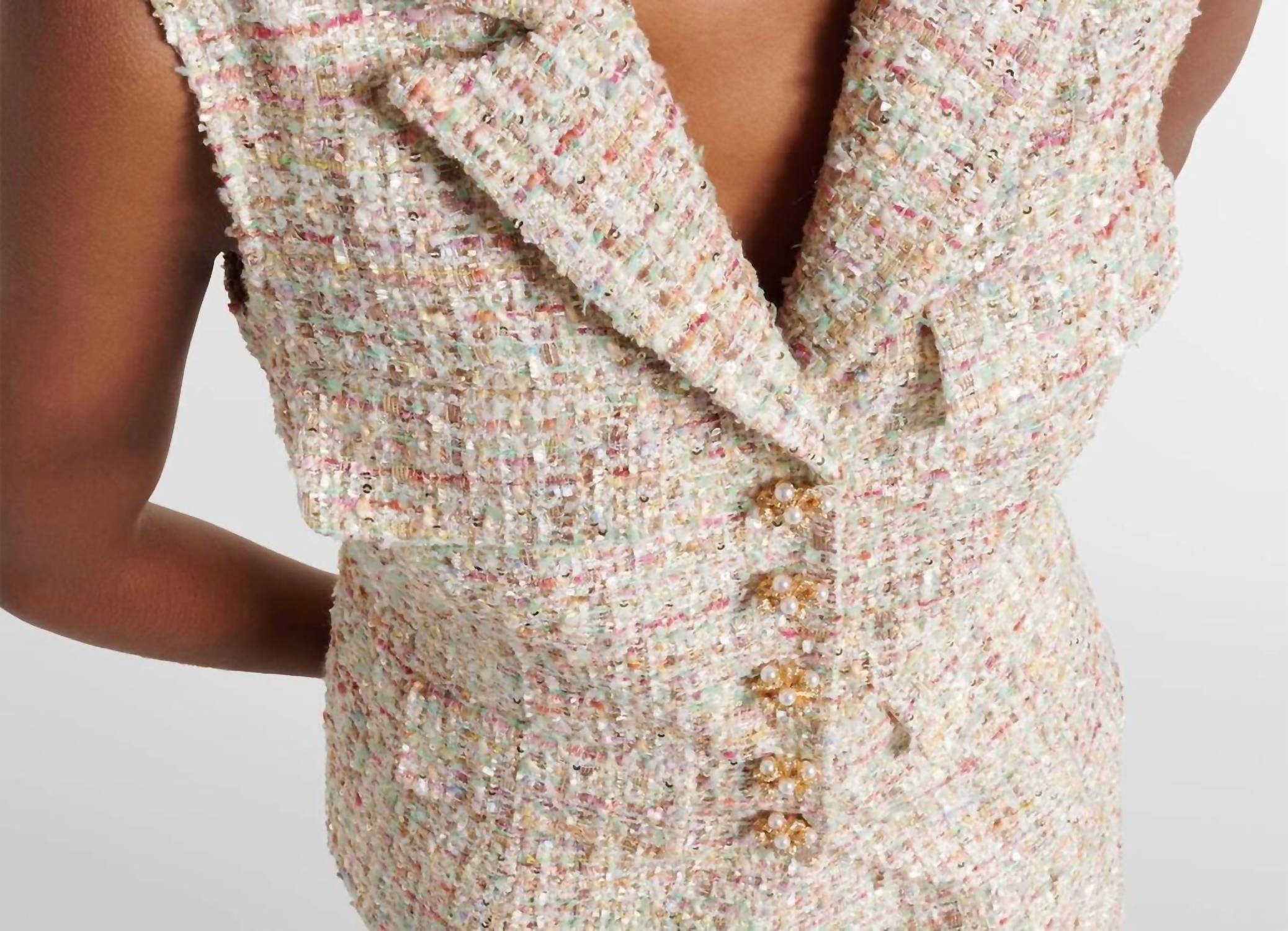 self-portrait Embellished Bouclé A-line Mini Dress in cream - women's dress - view 4