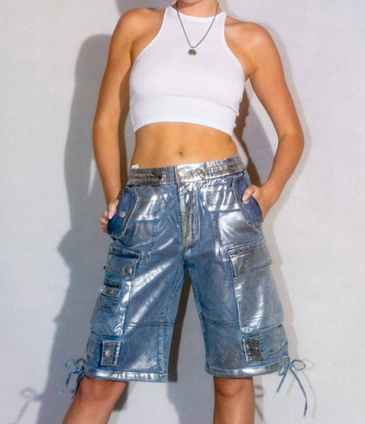 Vibrant Miu - Rosie Metalic Denim Cargo Shorts