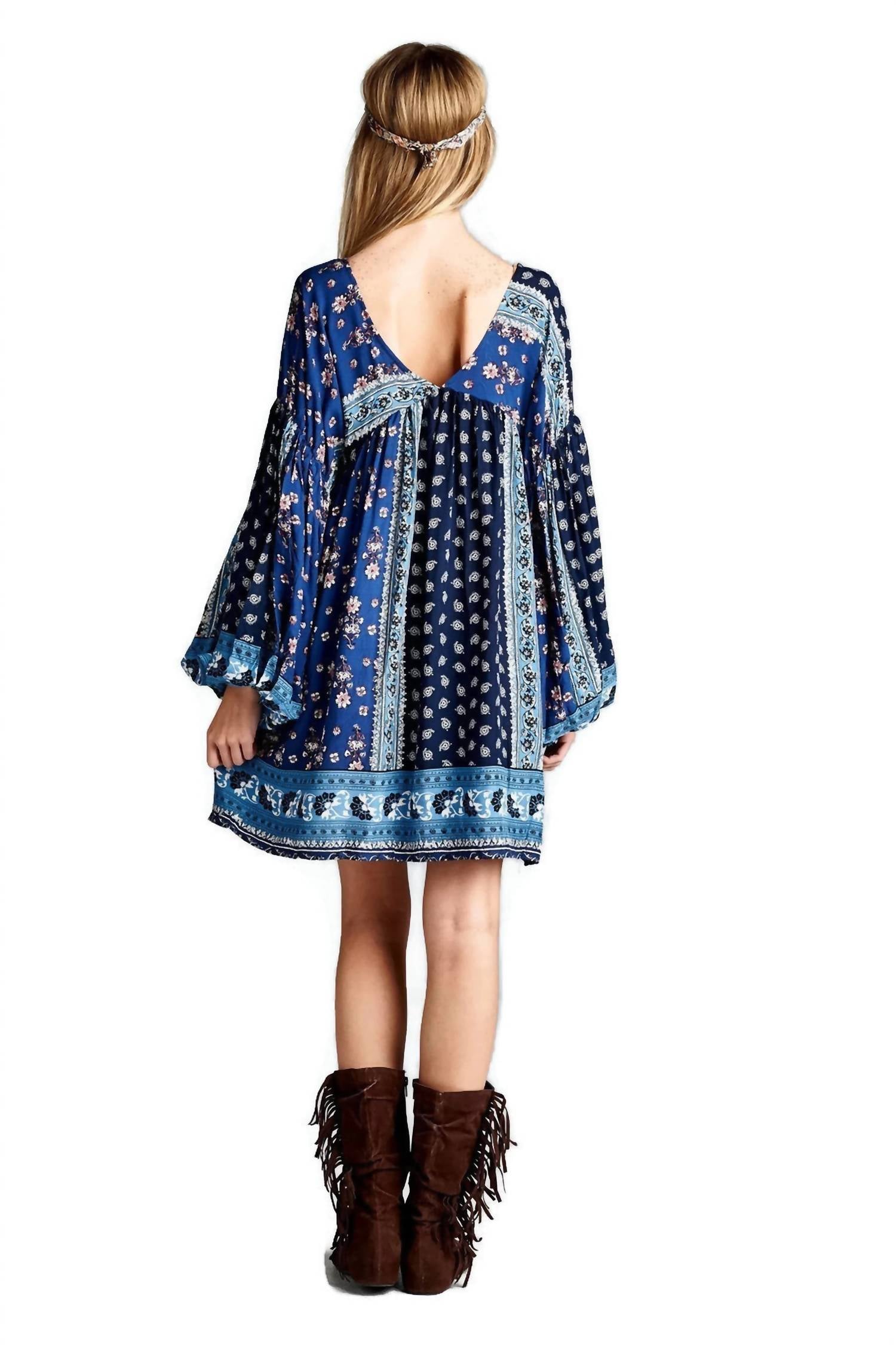 Velzera - Patch Print Baby Doll Mini Dress