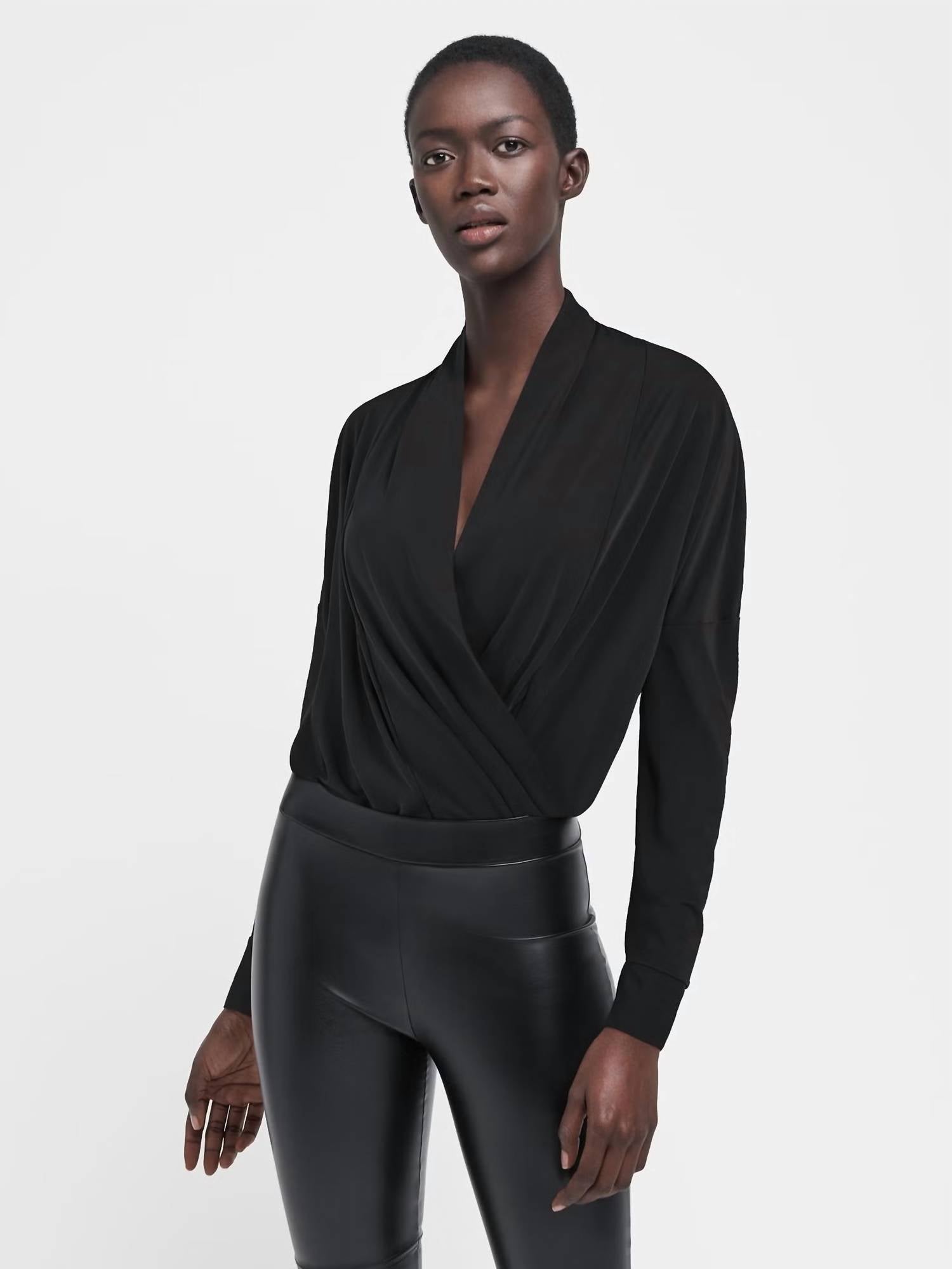 Wolford Shannon V-neck Bodysuit in black - women's shirt - alternate view