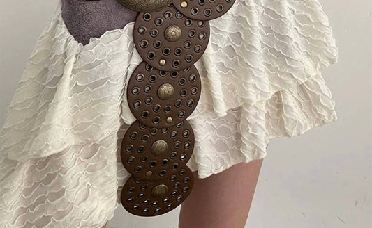 Fame Accessories - Women's Western Disc Belt With Antique Gold Conchos