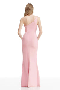 DRESS THE POPULATION Amy One-shoulder Bodycon Maxi Dress in vintage pink - women's dress - detail view