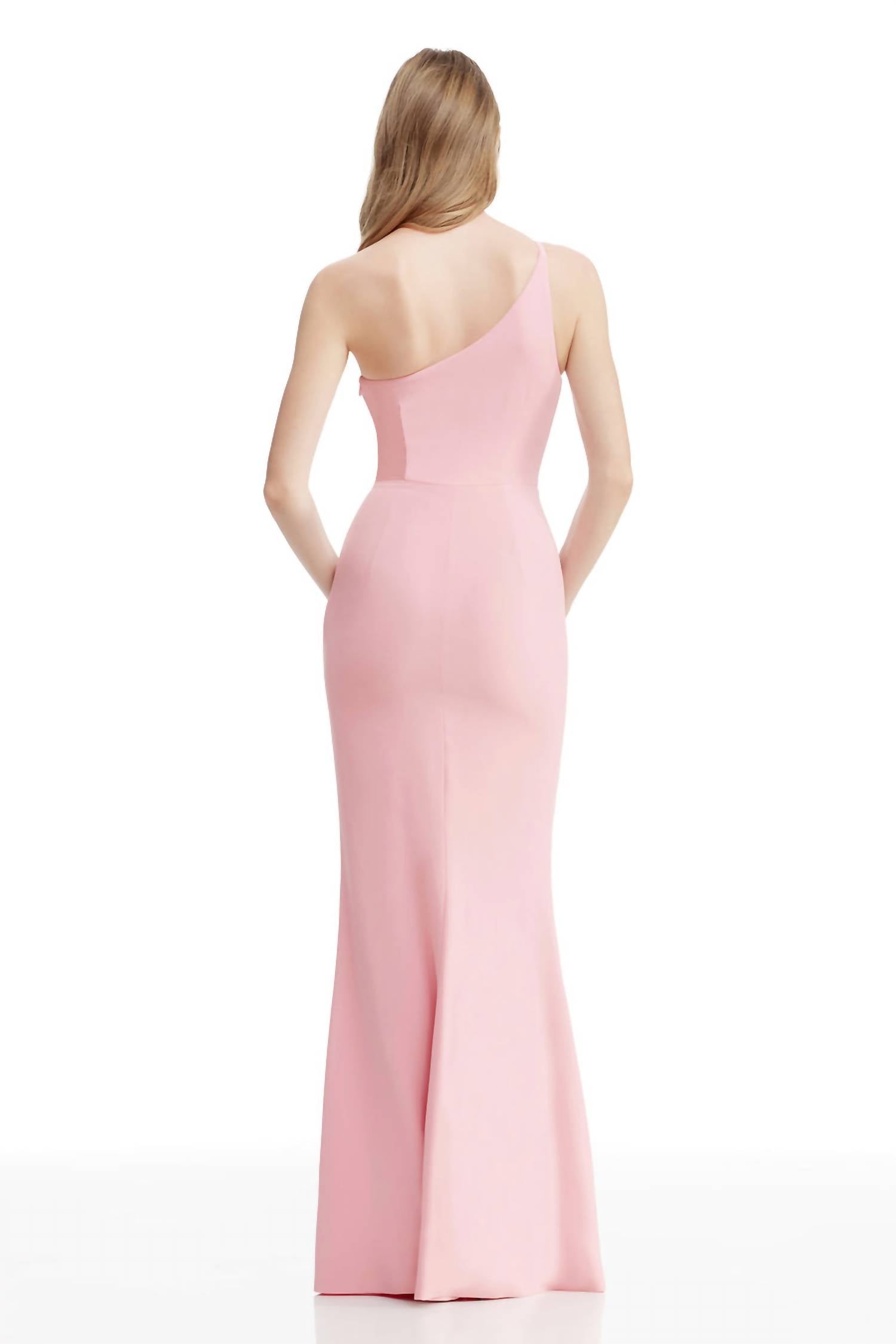 DRESS THE POPULATION Amy One-shoulder Bodycon Maxi Dress in vintage pink - women's dress - detail view