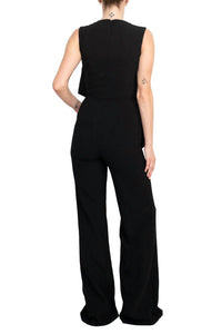 Jovani - Ruffle Trim Sleeveless High Waist One-piece Crepe Jumpsuit