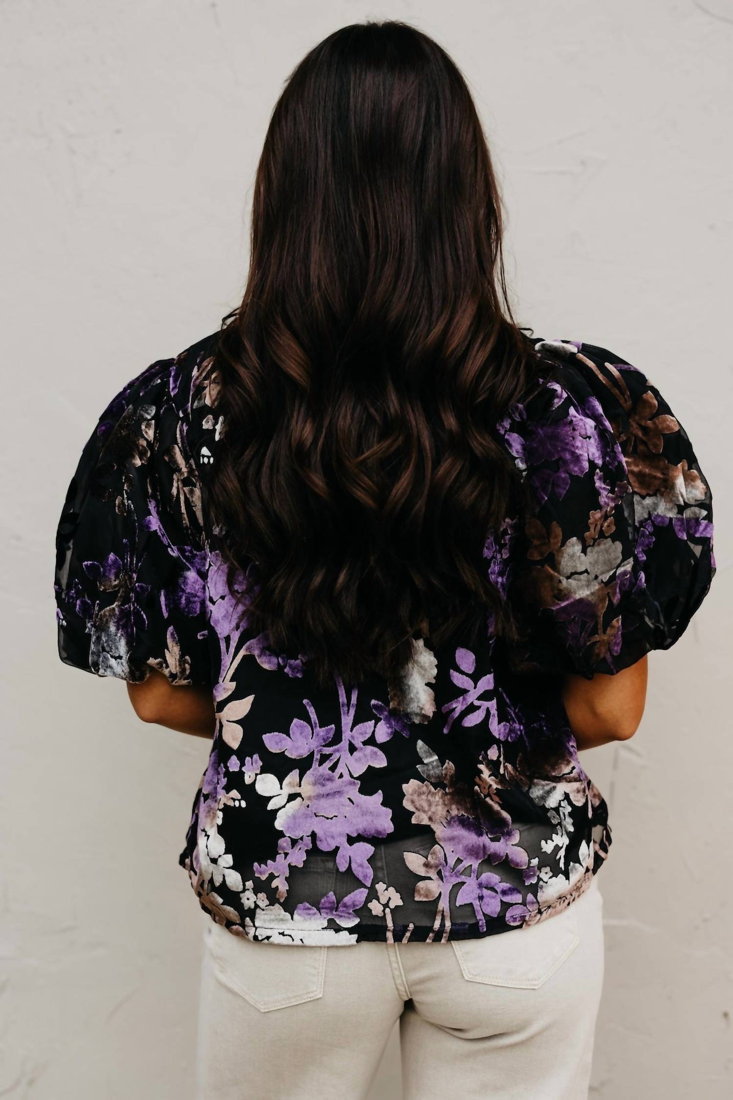 Thml - Puff Sleeve V-Neck Velvet Detail Top