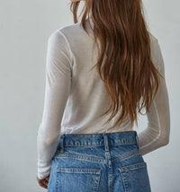 By Together Tencel Jersey Turtleneck Sheer Top in white - women's long sleeve top - detail view
