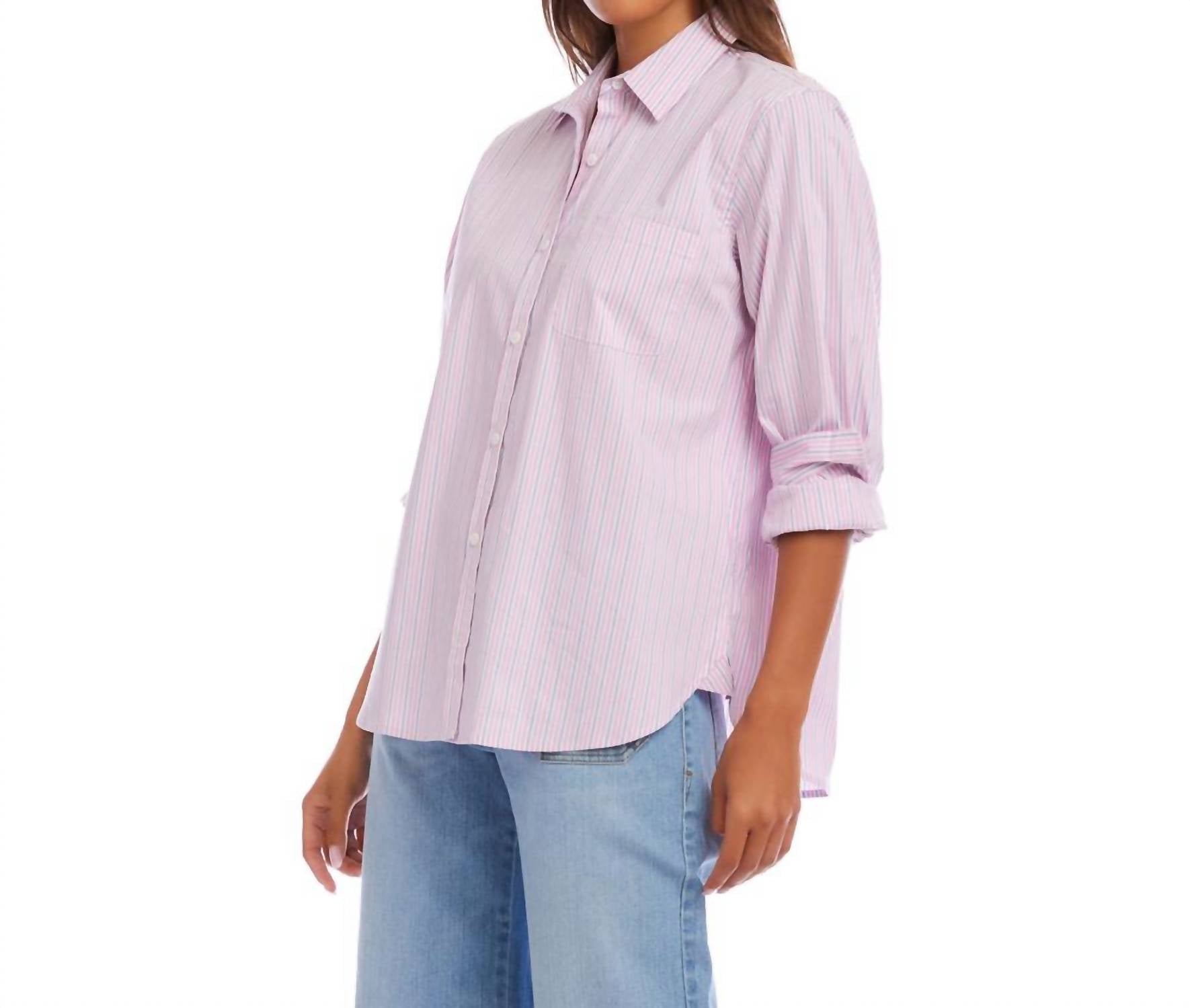 Karen Kane - Stripe Long Sleeve Button-Up Shirt