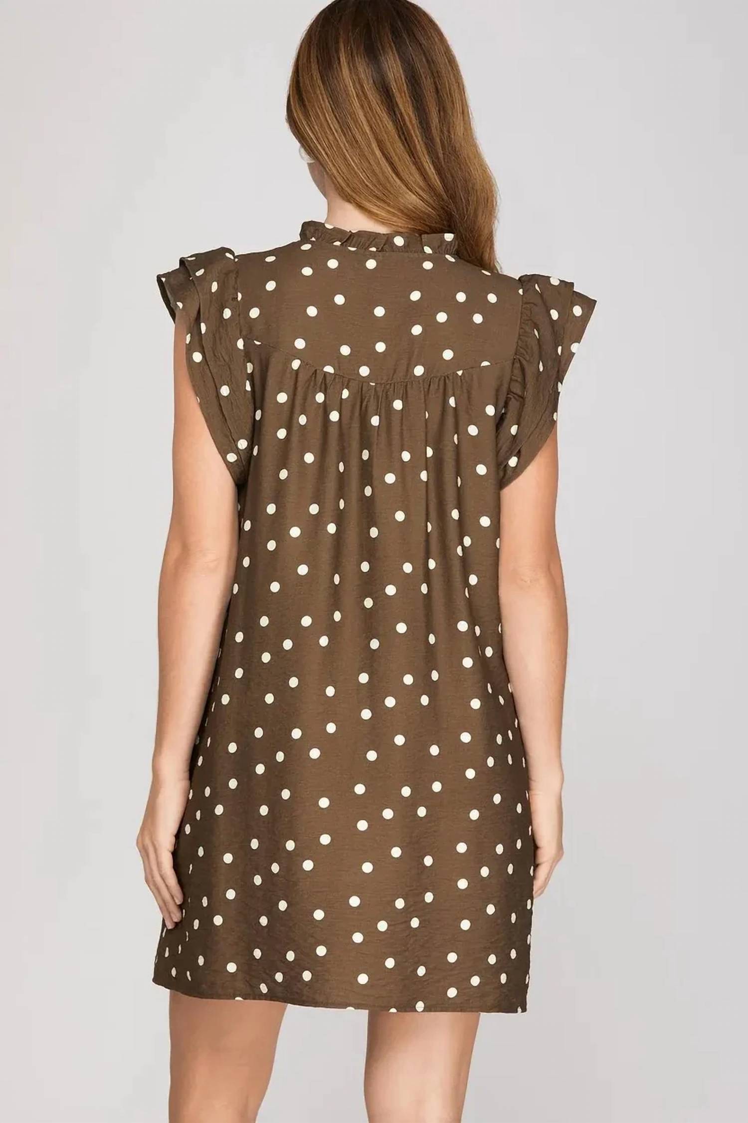 She + Sky - Ruffle Sleeve Polka Dot Mini Dress