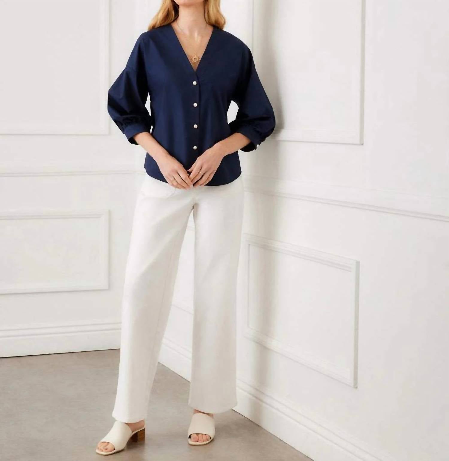 Karen Kane - Lantern Sleeve Pearl Button Top