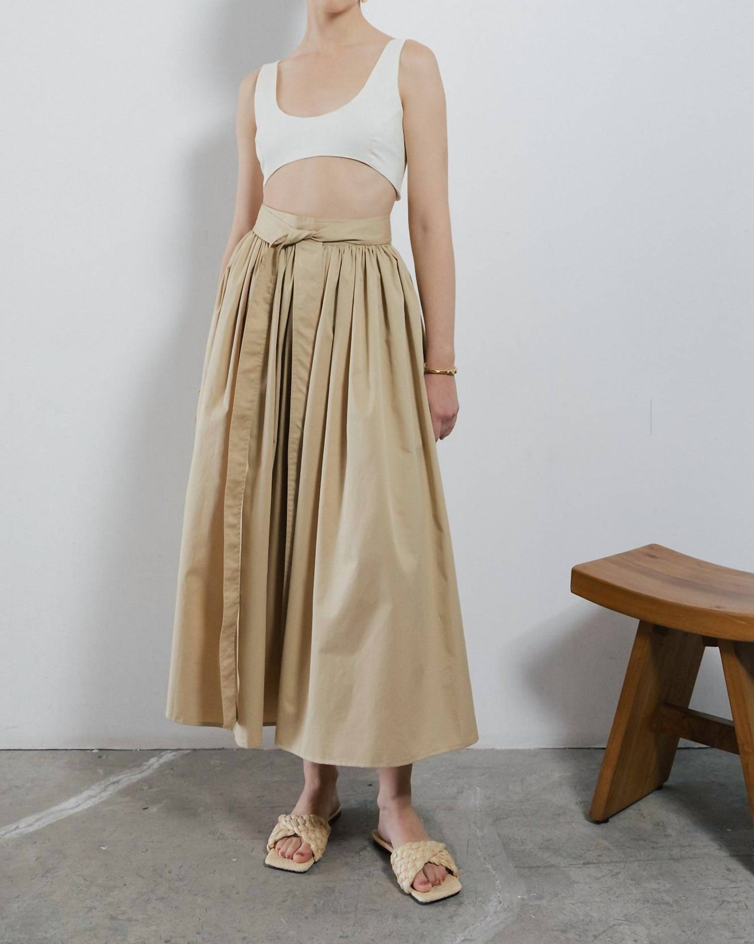 Sloan - Cotton Poplin Belted Midi Skirt