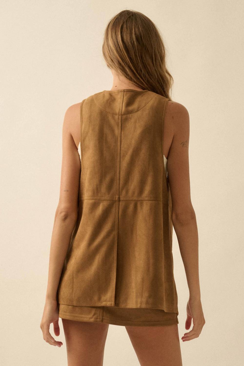 Promesa - Floral Embroidered Faux Suede Snap-front Vest