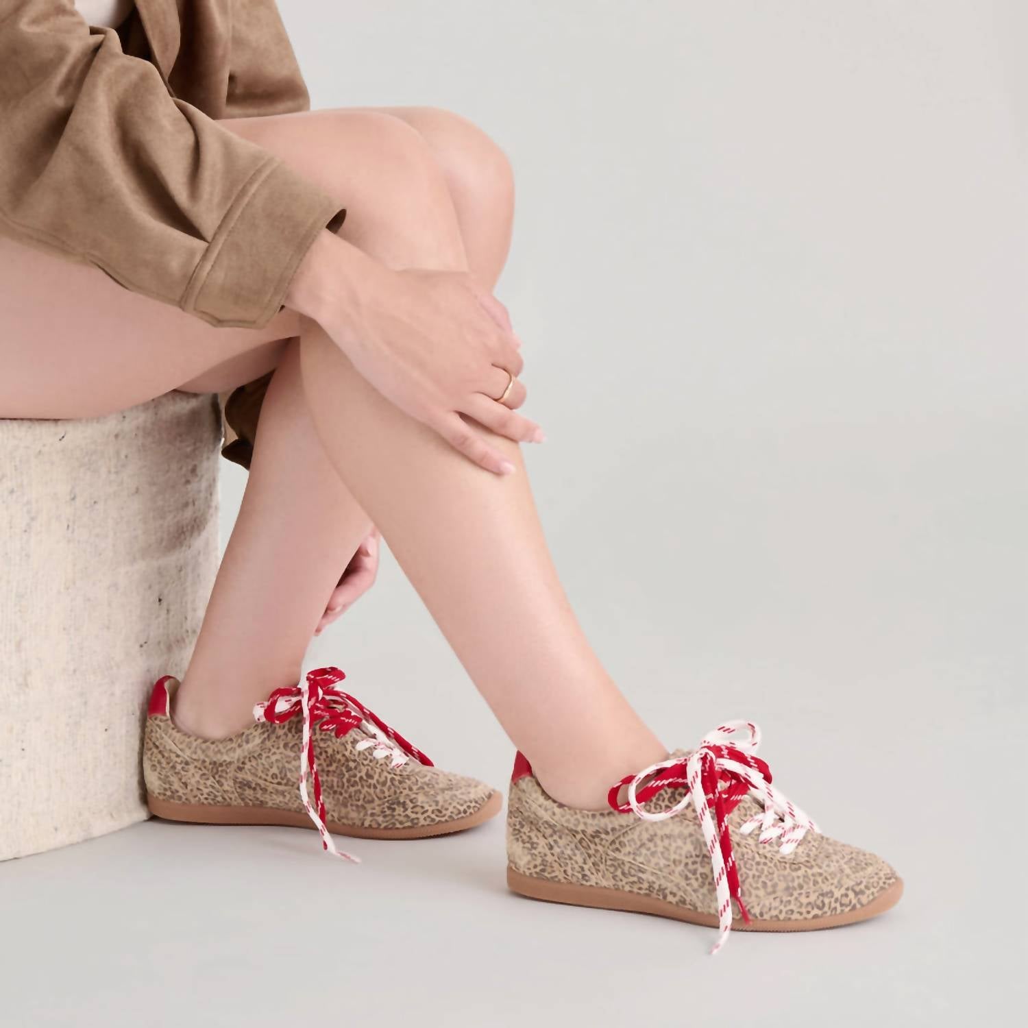 Dolce Vita Women's Laini Sneakers in tan leopard printed suede - women's sneaker - detail view