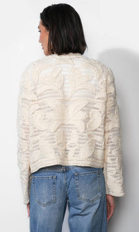 GREYLIN Sutton Open Crochet Cardigan in cream - women's cardigan - detail view