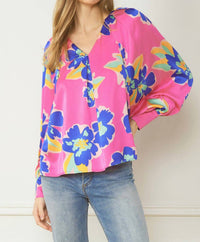 entro Satin Floral Blouse in pink mix - women's blouse