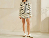 ABLE Striped Tweed Cardigan Jacket in cream black - women's cardigan - view 6