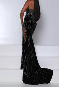 Johnathan Kayne Rhinestone Appliqued Strapless Evening Dress in black - women's dress - detail view