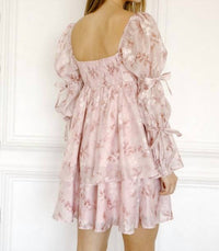 Storia - Floral Bow Sleeves Babydoll Dress
