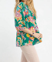 Umgee - Paisley Print V-neck Half Button Down Top