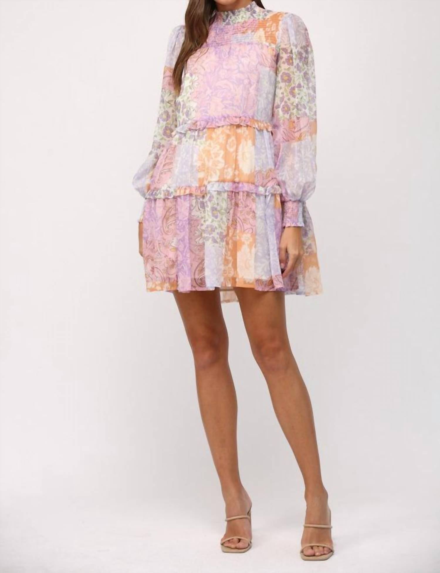 Fate - Patchwork Print Chiffon Mini Dress