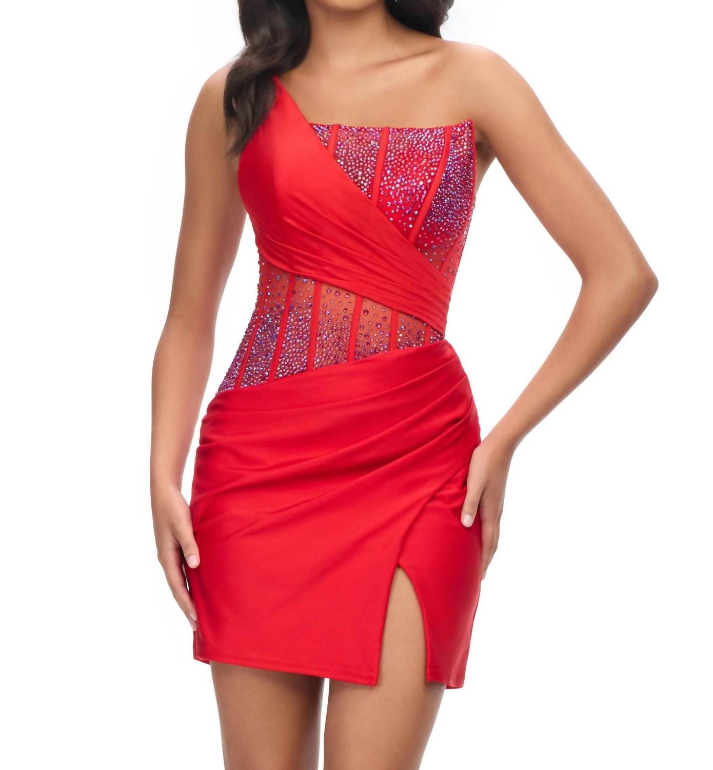 Ashleylauren - One Shoulder Beaded Cocktail Dress