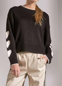 ELAN Hearts Sweater Top in black - women's sweater - detail view