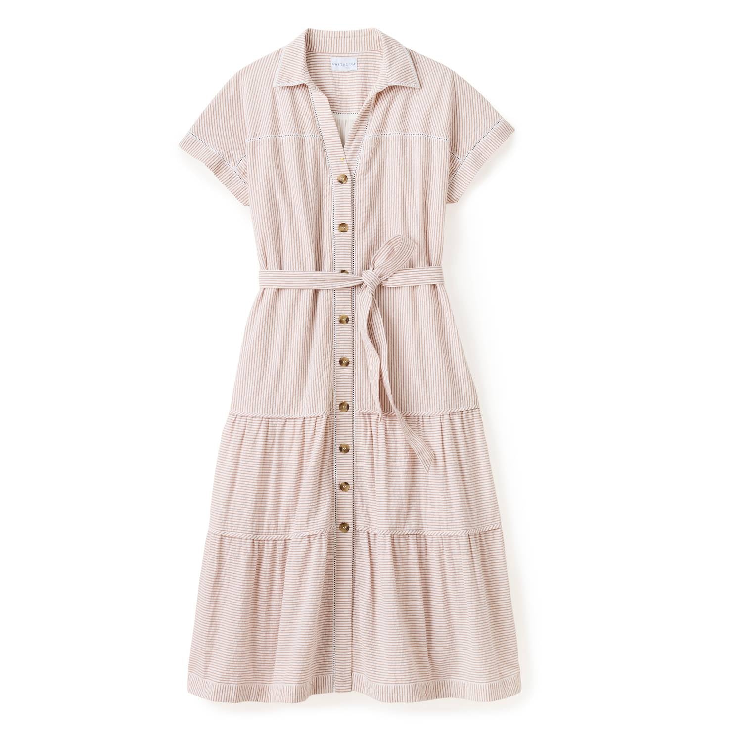 Cartolina Nantucket Adriana Shirt Dress in camel stripe - women's dress - detail view