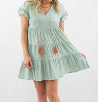 Voy - Women's Tunic Style Ruffle Sleeve Dress