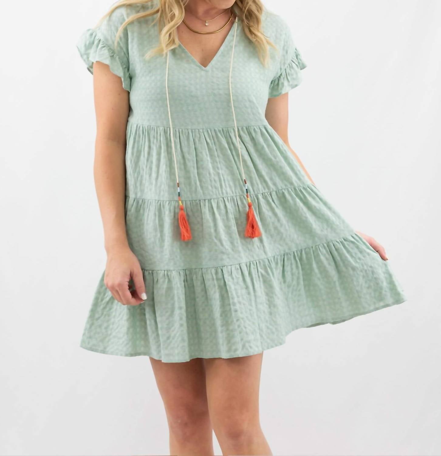 Voy - Women's Tunic Style Ruffle Sleeve Dress