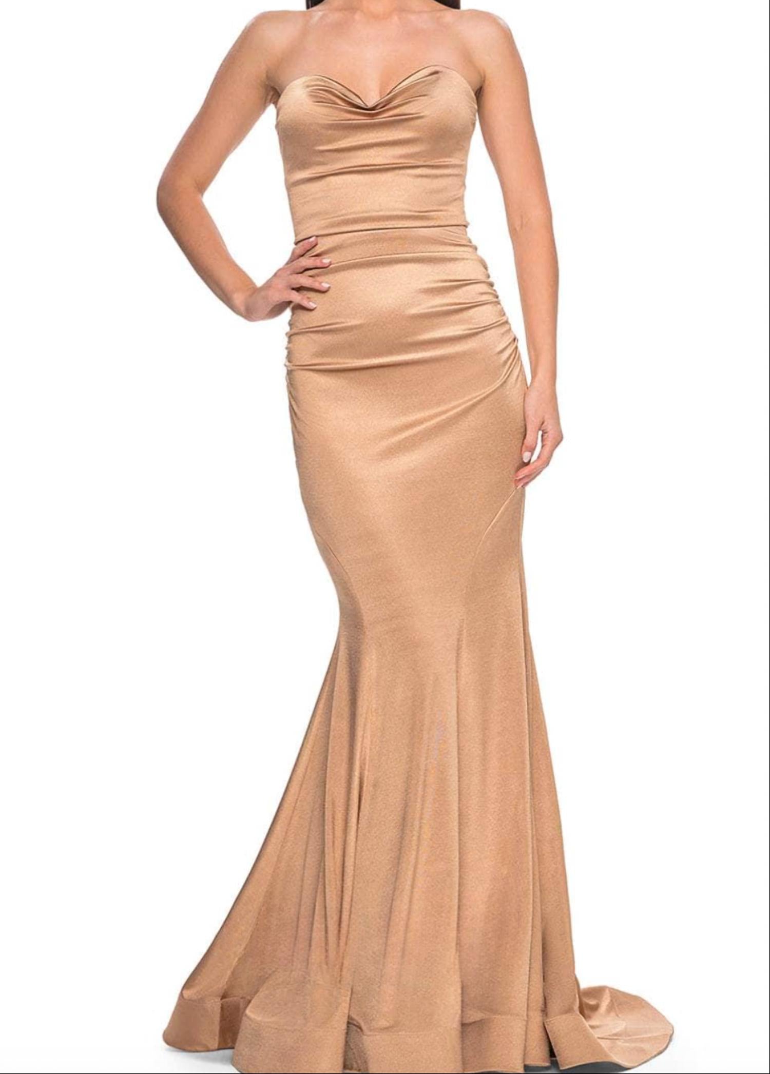 La Femme Strapless Maxi Gown in bronze - women's dress