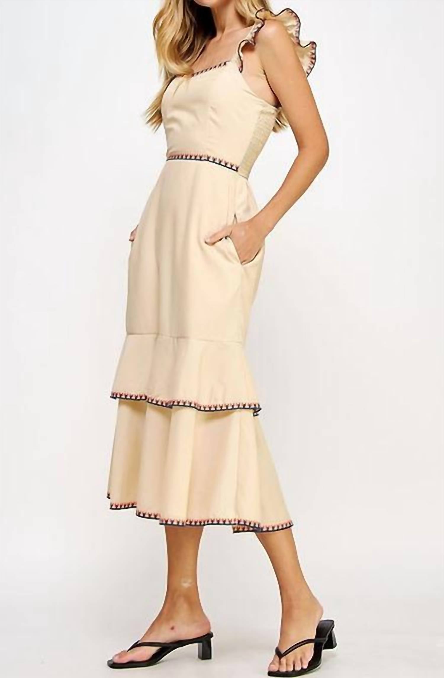 Strut & Bolt - Embroidered Layered Stitch Midi Dress