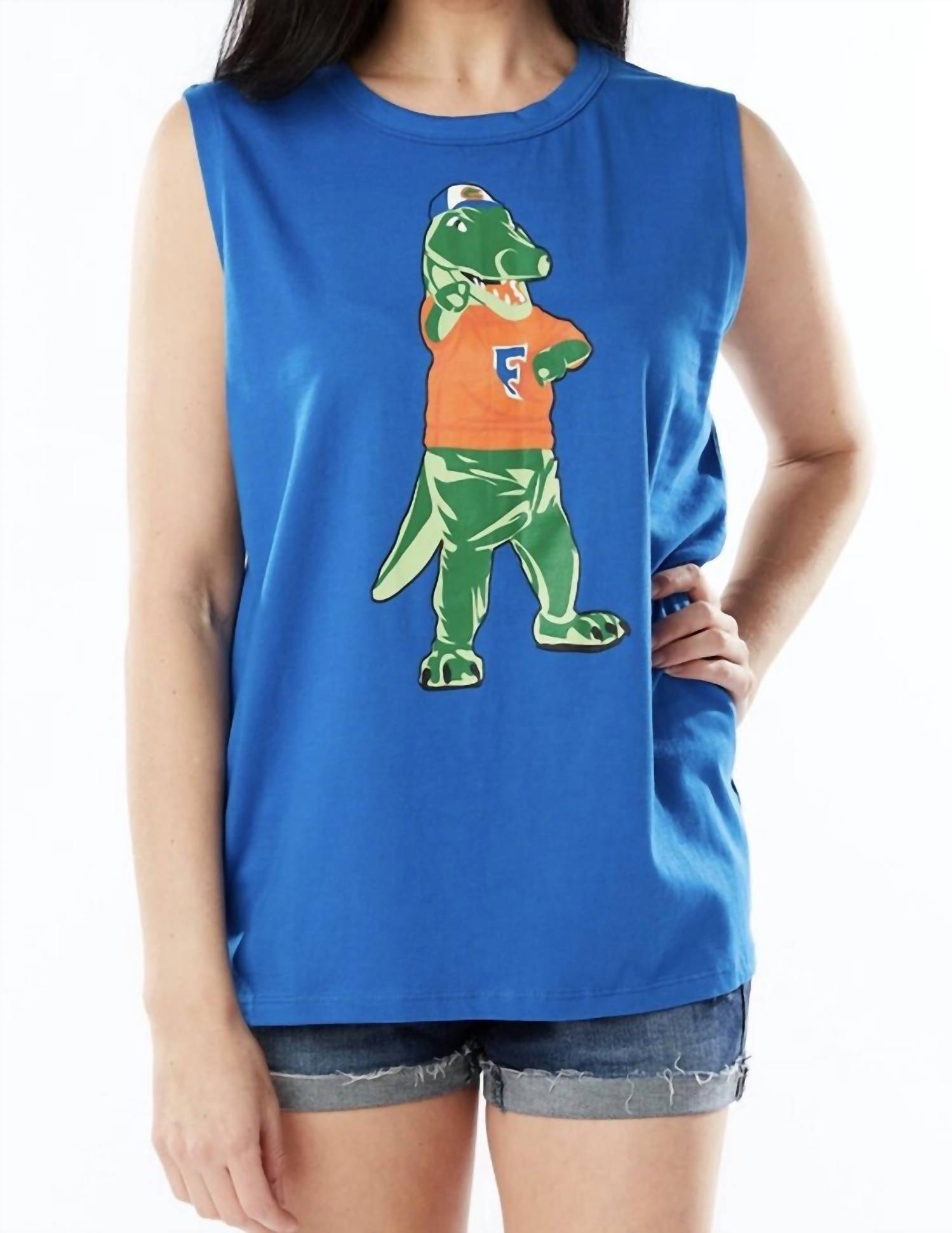 STEWART SIMMONS Women's Albert Pop Art Muscle Tank Top in blue - women's shirt