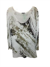 600 West Women Painted Scoop Neck Pull On Sweater in white gold black - women's sweater