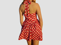 Aston Studio Polly Mini Dress in redcurrent gingham - women's dress - detail view