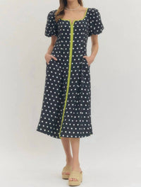 Entro - Polka Dot Puff Sleeve Midi Dress