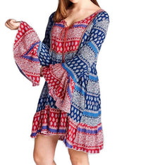 Velzera - Tassel Tie Bell Sleeve Mini Dress