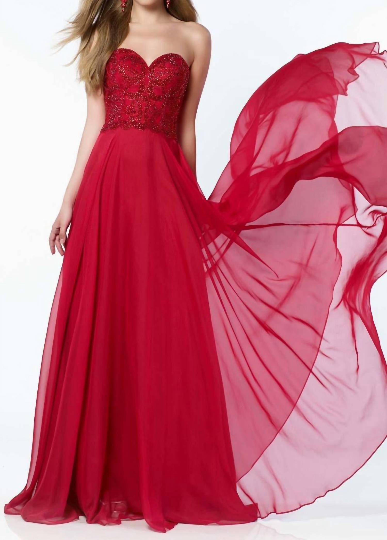 ALYCE PARIS Strapless Embellished Chiffon Gown in red - women's dress
