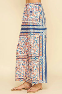 PINCH Palmira Scarf Print Wide Leg Pants in coral blue multi - women's pants - alternate view
