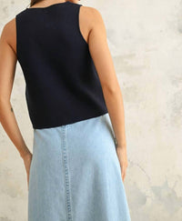 MIOU MUSE Metal Button Down Detail Vest in dark cobalt - women's tank top - alternate view