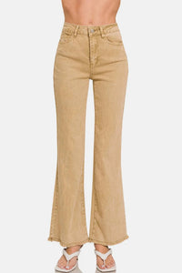 Zenana - Women's Acid Washed Frayed Hem Bootcut Jeans