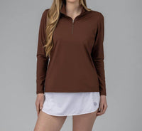 Good Good Golf Women's Perfect Grip Q-Zip Top in brown - women's long sleeve top