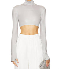 Norma Kamali - Cropped Slim Fit Long Sleeve Turtleneck