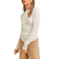MIOU MUSE Ribbed Long Sleeve Basic Top in white - women's long sleeve top - view 4
