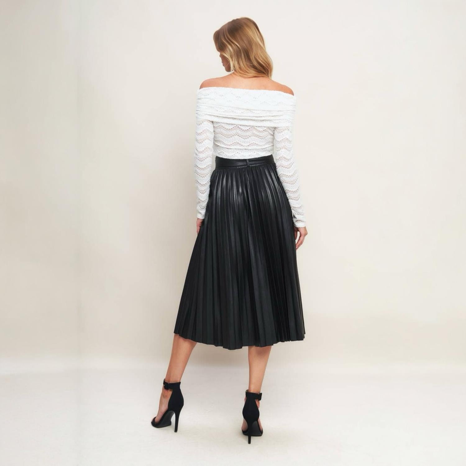 FLYING TOMATO Faux Leather Pleated Skirt in black - women's skirt - view 4