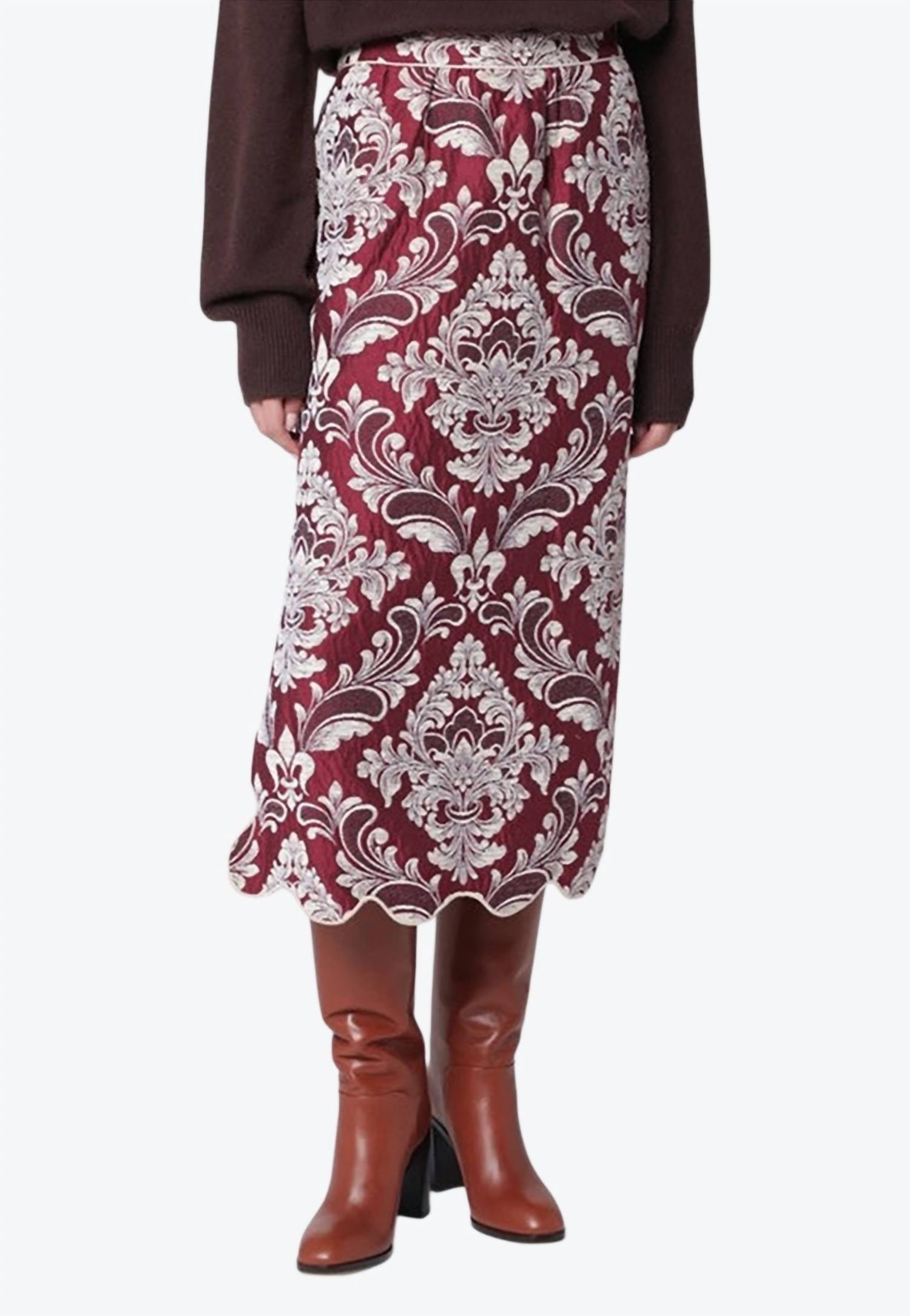 Farm Rio - Bicolor Jacquard Waves Midi Skirt