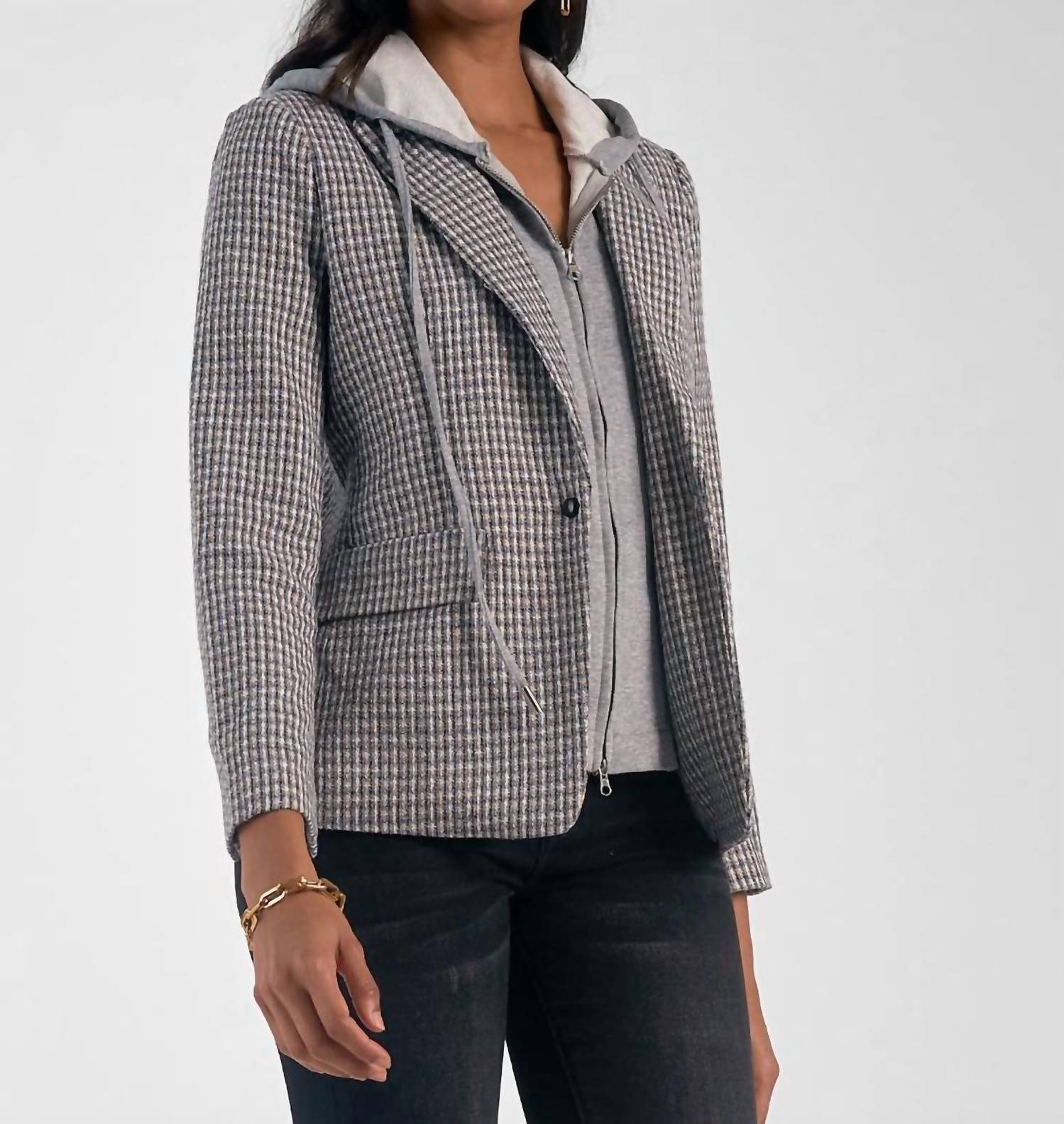 Elan - Plaid Hooded Blazer