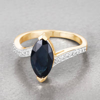 Diana M Jewels Women's Marquise Natural Blue Sapphire Fashion Ring (2.26 Ct) - Classic Plus in 14k yellow gold - women's jewelry - detail view