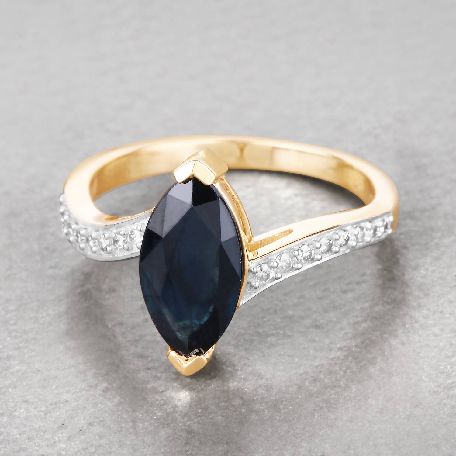 Diana M Jewels Women's Marquise Natural Blue Sapphire Fashion Ring (2.26 Ct) - Classic Plus in 14k yellow gold - women's jewelry - detail view