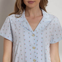 The Sleep Code Women's Printed Organic Pima Cotton Short Pj Set in blue bud stripe - women's item - view 5